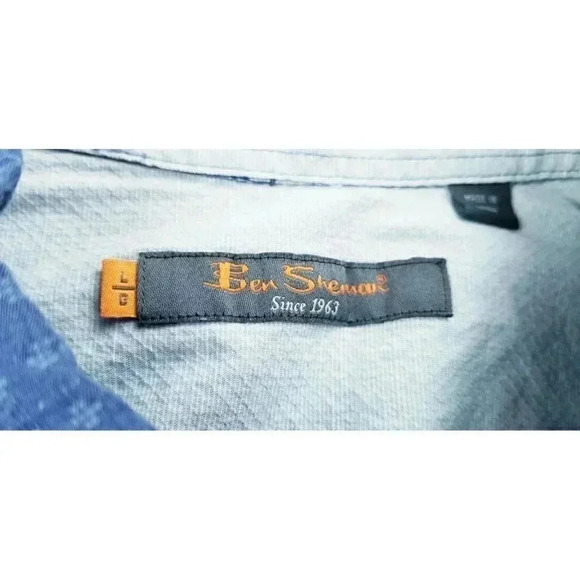 Ben Sherman Size Large Men Blue Pattern Pocket Logo Tag Short Sleeve Button Down - Picture 4 of 13